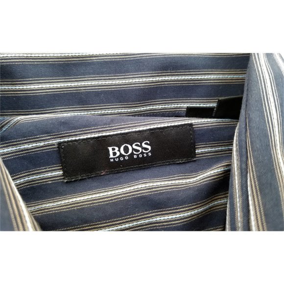 HUGO BOSS Men's Vertical Striped Button Front Shirt Size 15, 34/35 - Picture 8 of 8